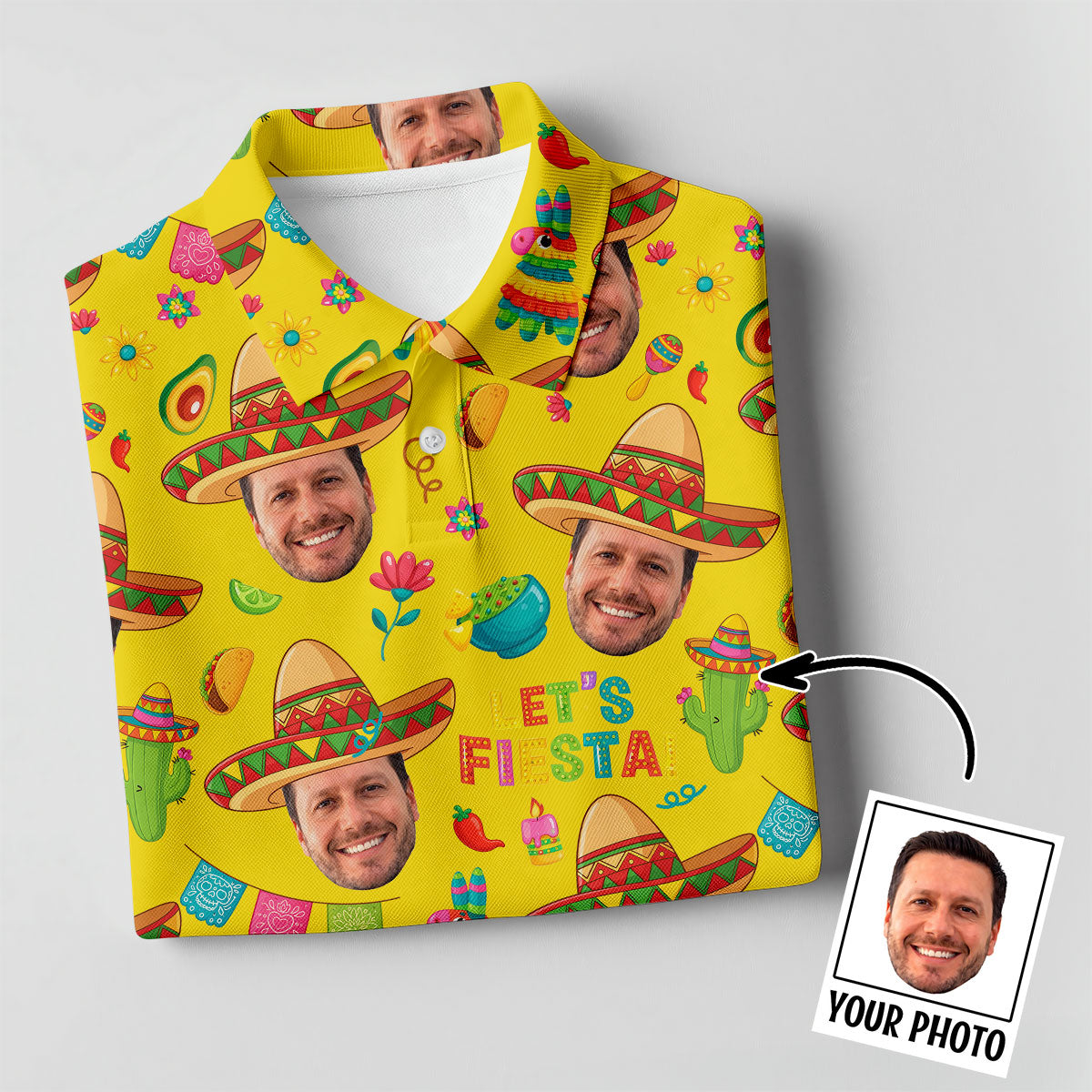 Let's Fiesta Cinco De Mayo Celebration Fiesta Themed Custom Face Yellow Golf Shirt For Women
