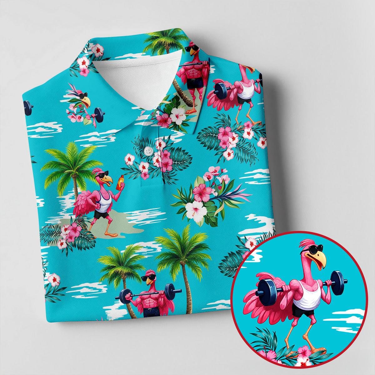 Funny Weightlifting Flamingo Tropical Hawaiian Golf Shirt, Golf Polo For Women, Printed Golf Shirt
