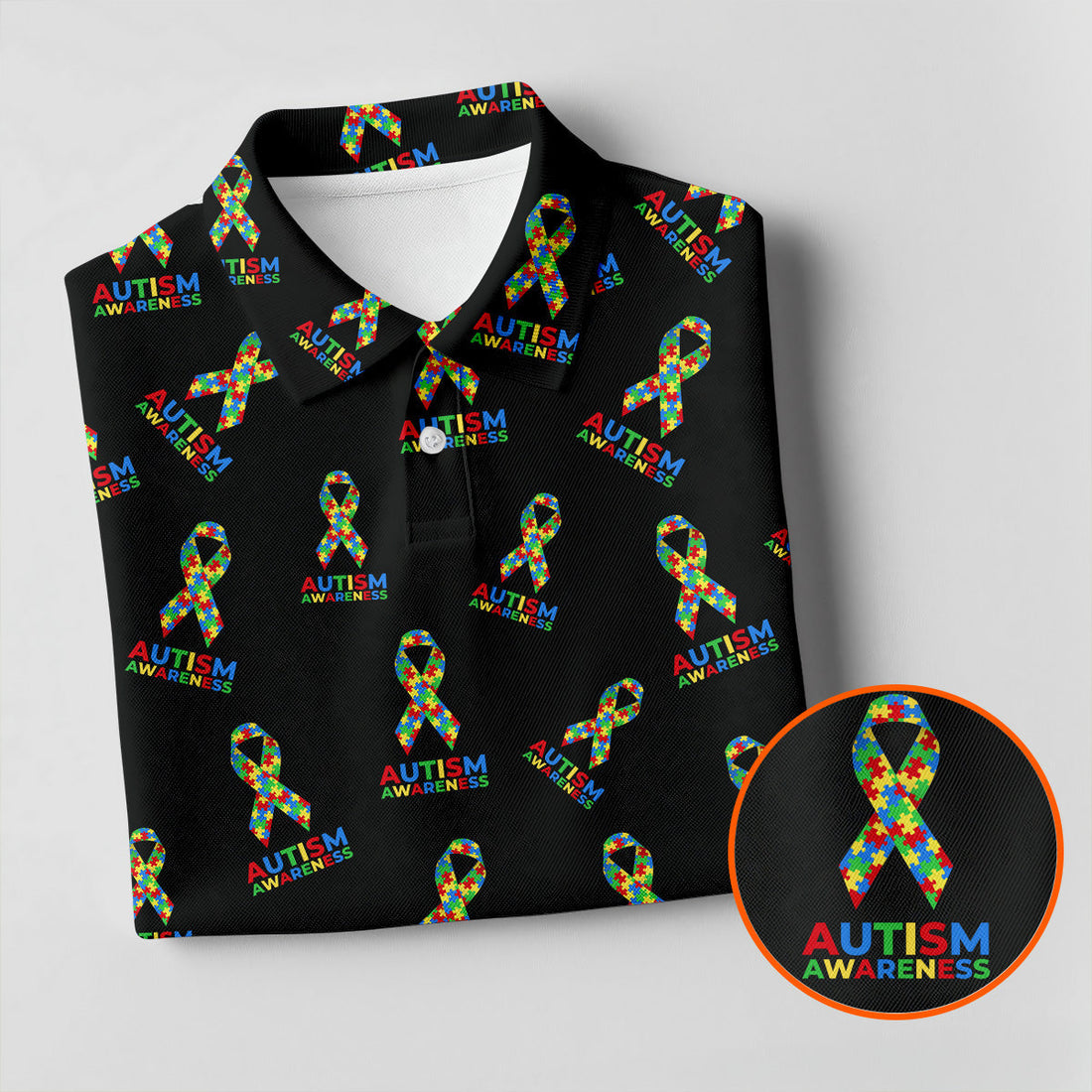 Autism Awareness Colors Autism Ribbon Black Golf Shirt, Golf Tops For Men, Golf Shirts For Men