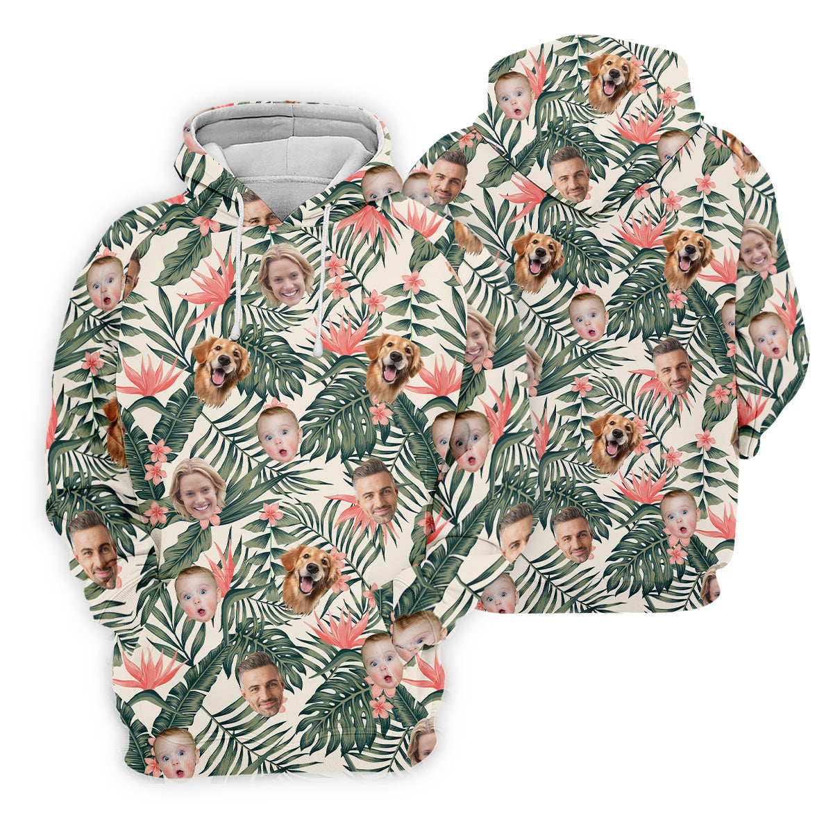 Tropical Floral Pattern Custom Hawaiian Shirts With Face, Womens Hawaiian Golf Shirts, Ladies Golf Shirts