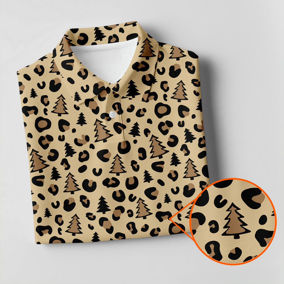 Xmas Pine Tree Leopard Pattern Brown Golf Shirt, Christmas Golf Shirt, Cute Golf Outfit, Women's Golf Shirts
