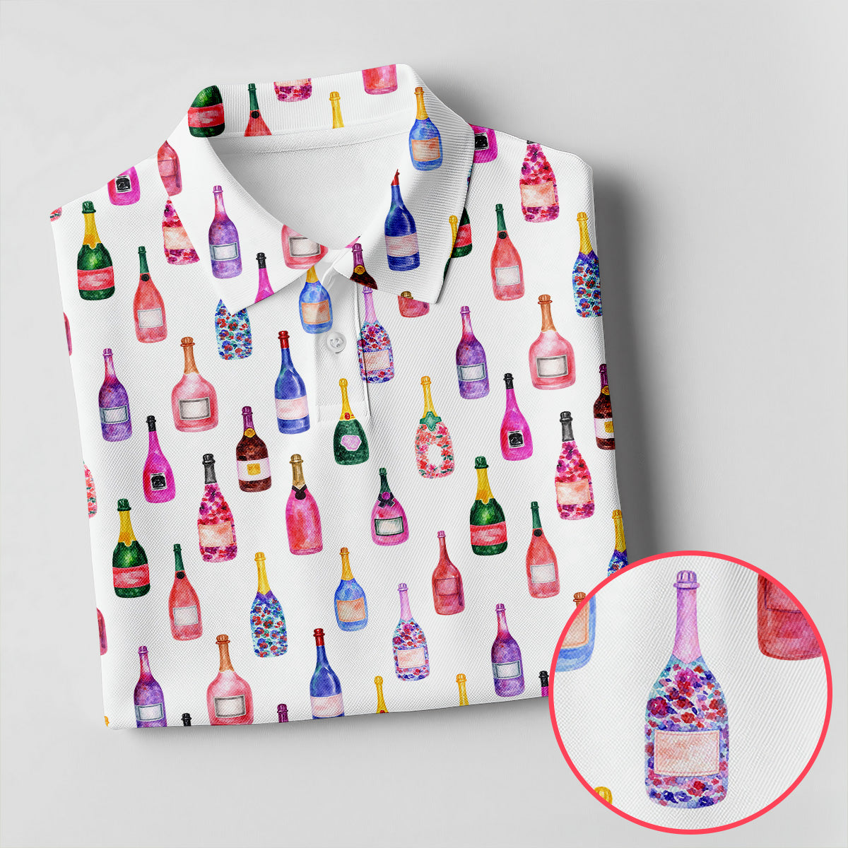 Champagne Bottles Seamless Pattern Watercolor Style Retro Golf Shirt, Ladies Golf Polos, Golf Shirt For Women