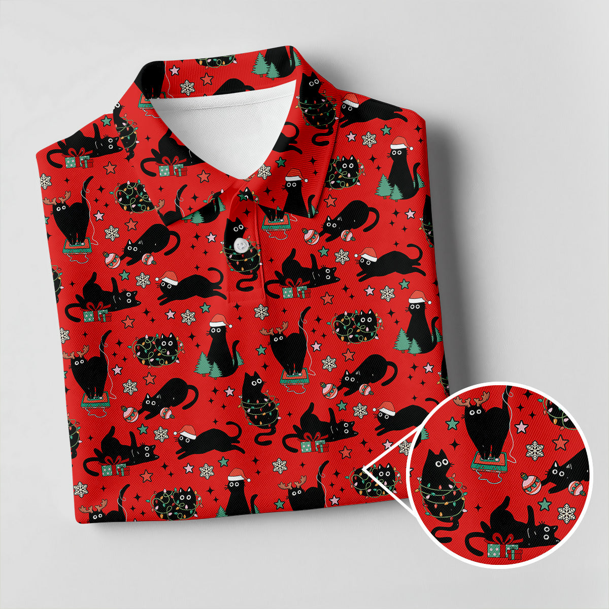 Xmas Black Cat Ladies Golf Tops, Red Golf Shirt, Golf Gifts For Women, Christmas Golf Shirt