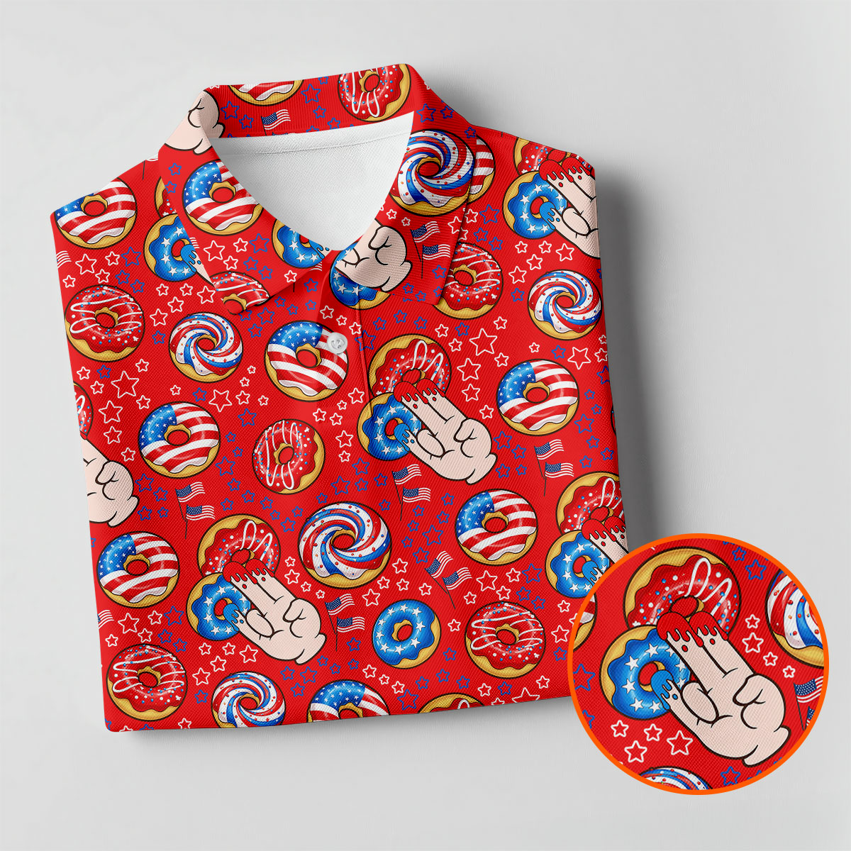 Donut Finger Funny Dirty American Flag Pattern Red Women Golf Top, 250th Anniversary Patriotic Golf Shirt