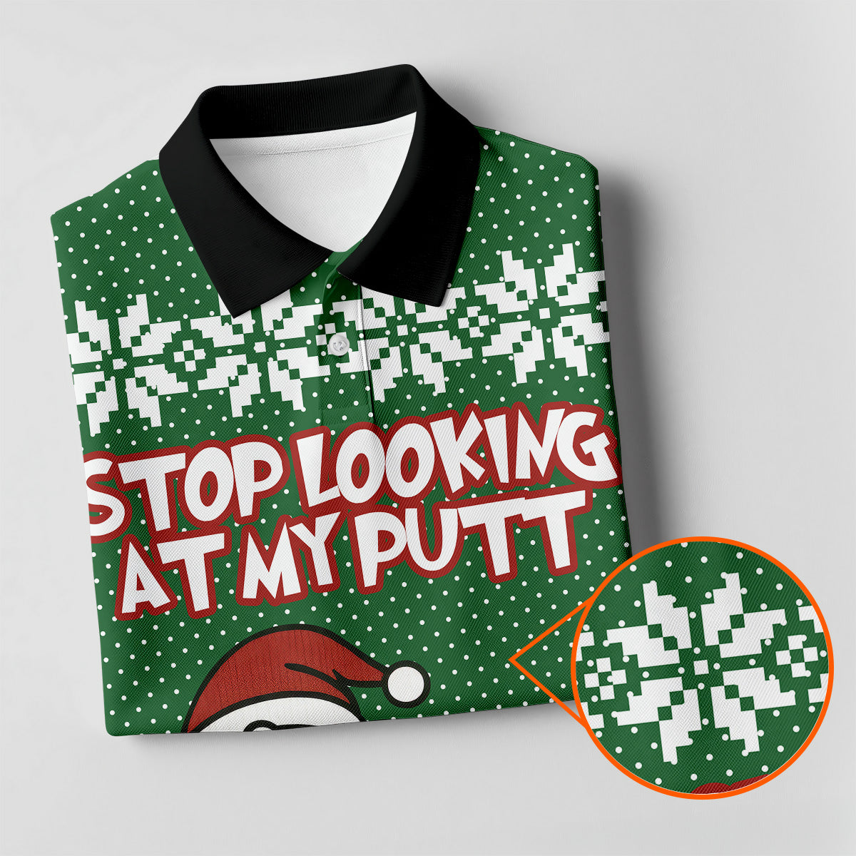 Stop Looking At My Putt Funny Santa Claus Argyle Golf Shirt, Christmas Golf Shirt, Women's Golf Tops