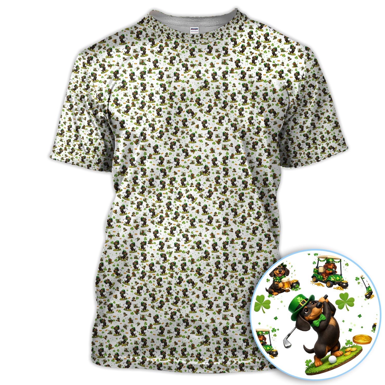Dachshund Leprechaun Pattern Golf Shirt, Funny St.Patrick’s Day Golf Polos, Crazy Golf Gift For Golfer