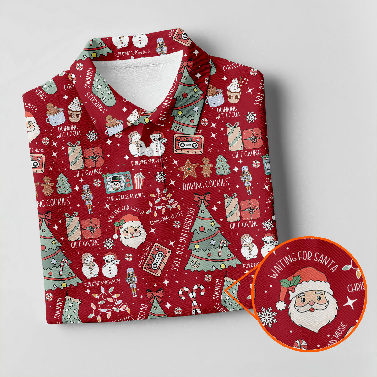 Cute Santa Claus Gift Red Women's Golf Tops, Christmas Golf Shirt, Golf Gift For Ladies
