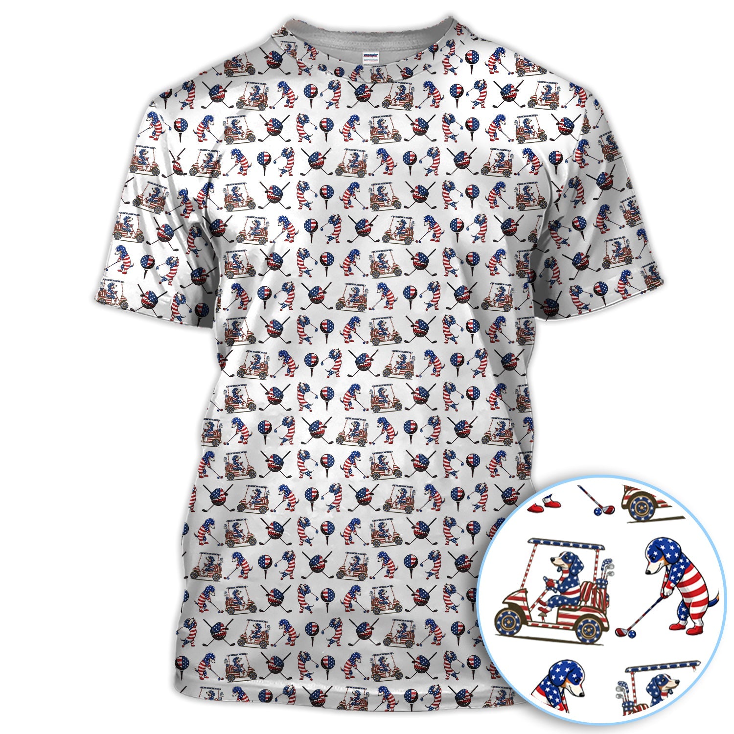 Patriotic Dachshund Golf Polos, USA Flag With Wiener Dog Pattern Golf Shirt, Funny Golf Gift For Golfer