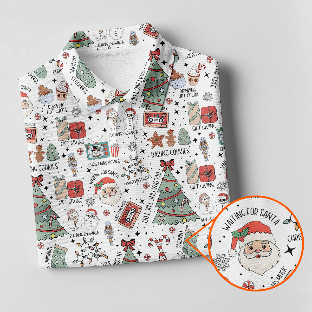 Cute Santa Claus Gift White Women's Golf Tops, Christmas Golf Shirt, Golf Gift For Ladies