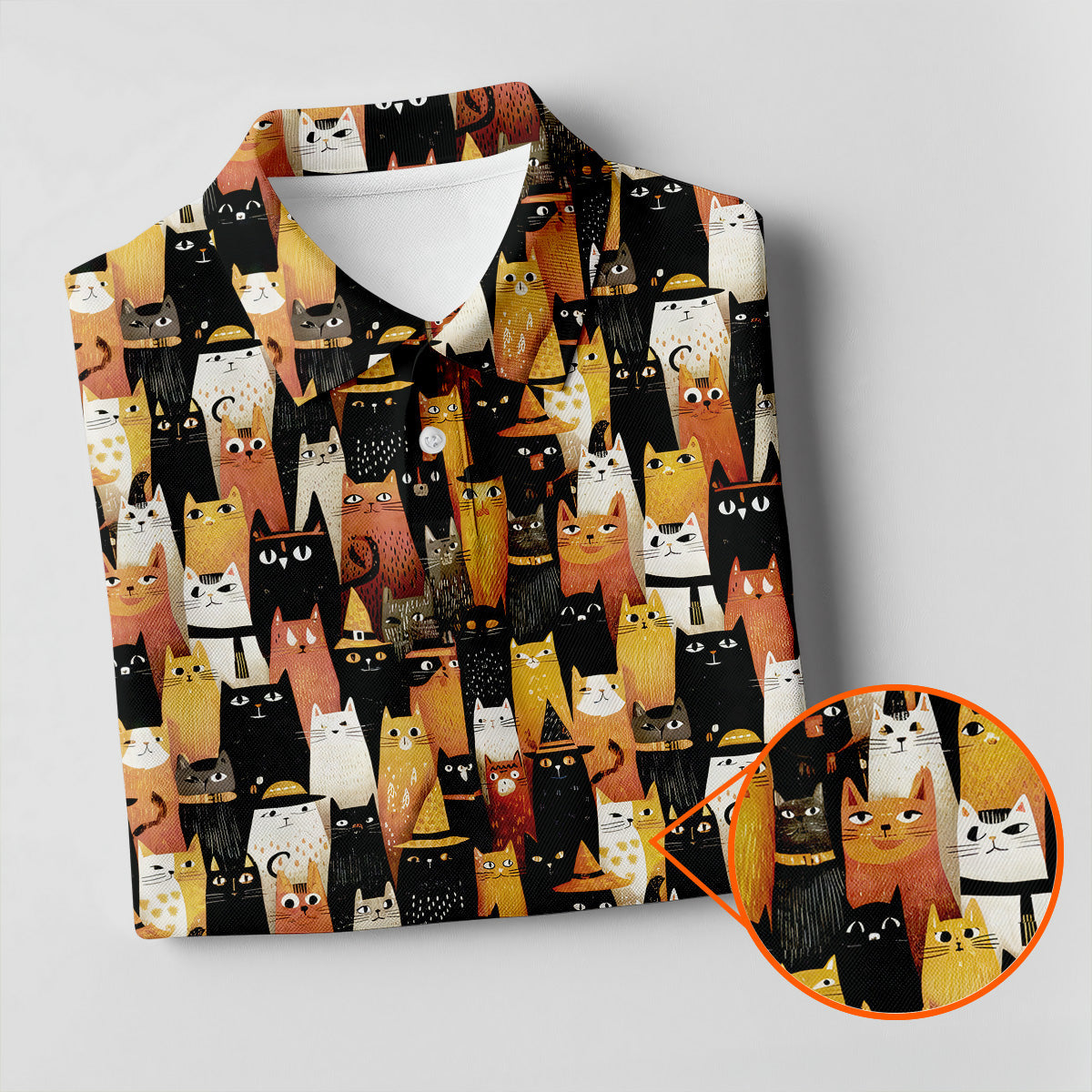 Orange Black Halloween Cat Funny Golf Shirts Women, Cute Golf Outfit, Ladies Golf Polos