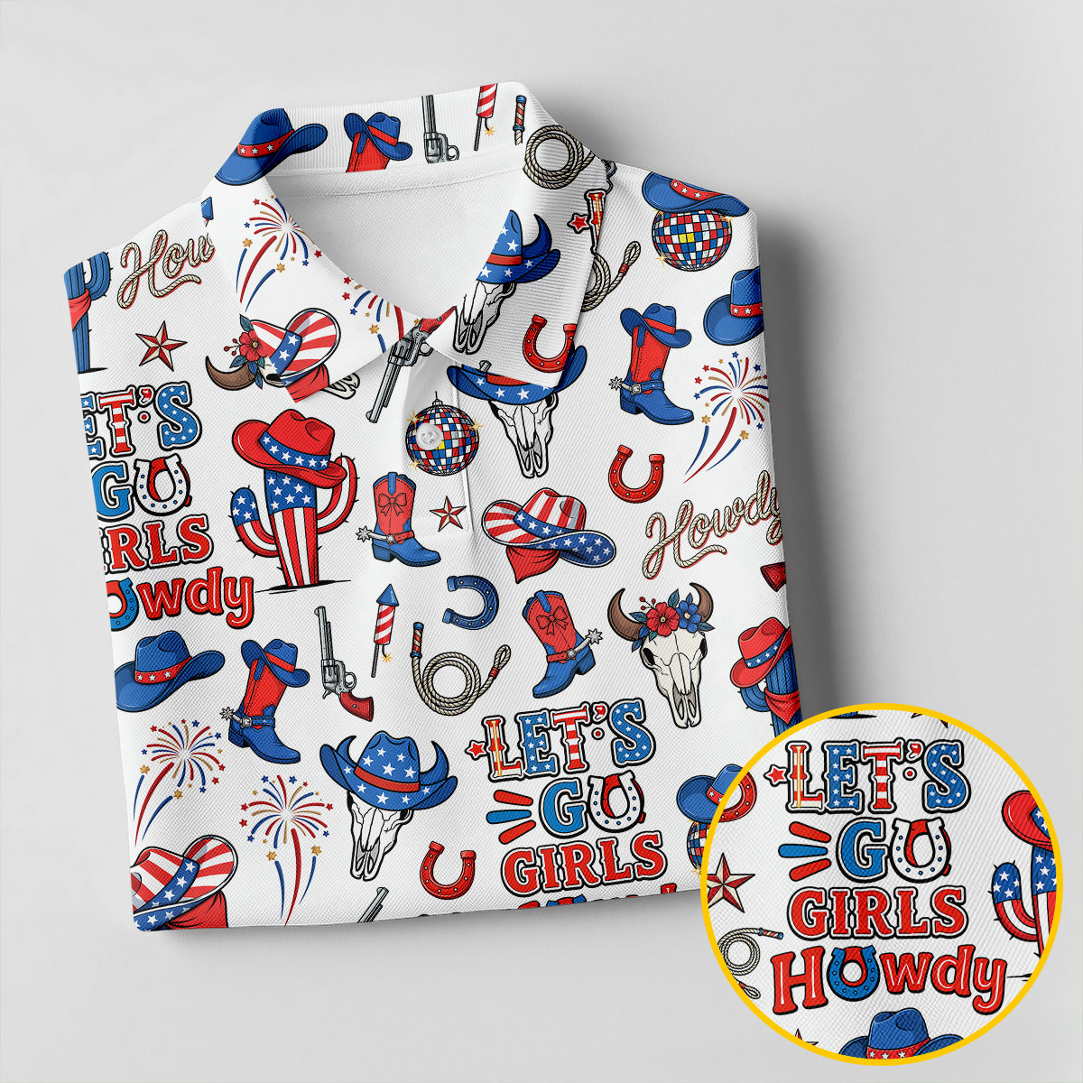 Let's Go Girl Howdy 250th Anniversary Western Cowgirl Patriotic 4th Of July Golf Shirt, Golf Shirt For Women