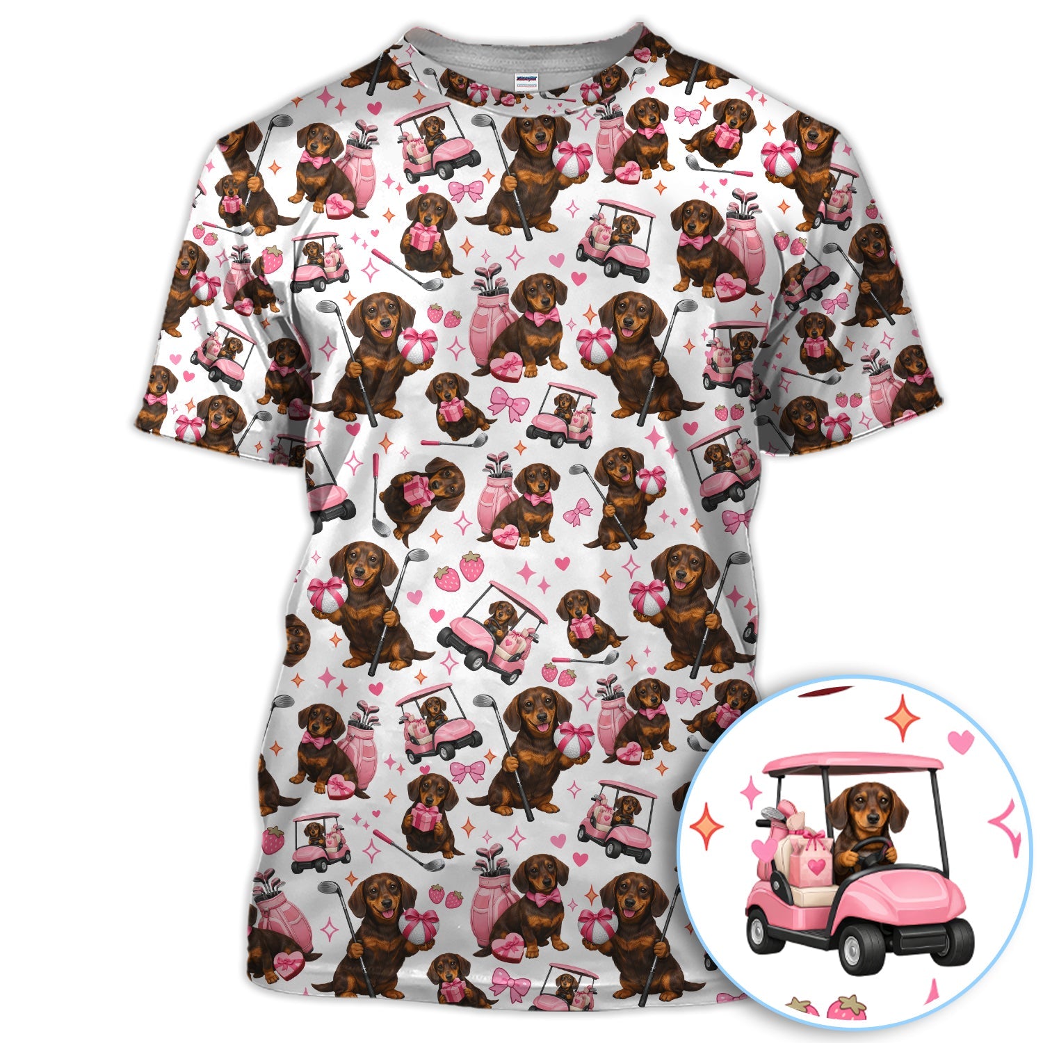 Dachshund Valentine Pattern Golf Shirt, Wiener Dog Golf Polos For Men, Golf Gift For Golfer