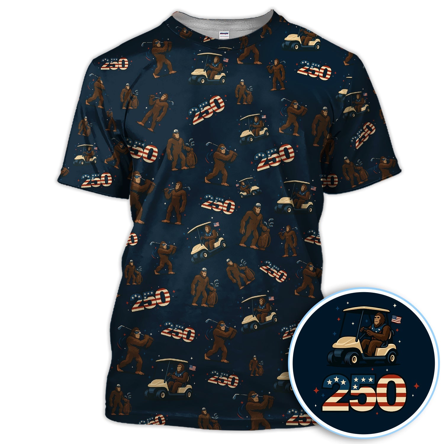 Crazy Bigfoot Golf Polos For Golfer, Patriotic 250th Anniversary Pattern Golf Shirt, Funny Golf Gift For Men