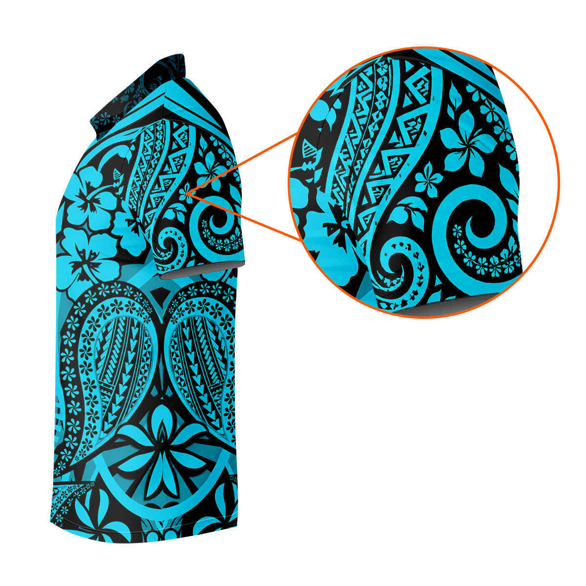 Island Tribal Golf Shirt, Blue Hawaiian Hibiscus Polo, Polo Shirts For Women