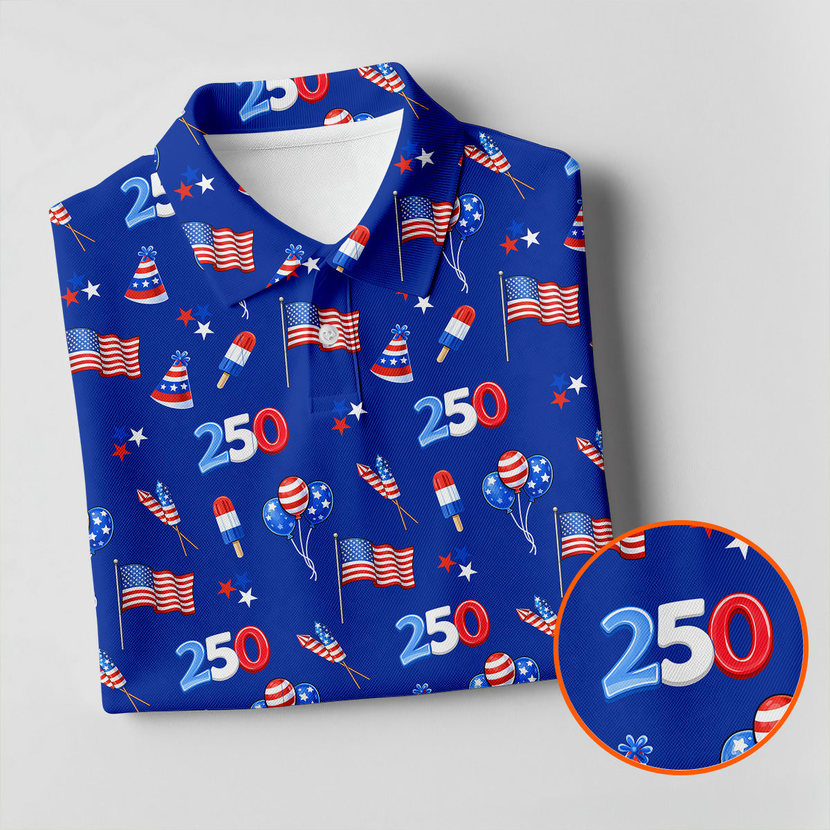 American Flags Balloon Hats Seamless Pattern 250th Anniversary Golf Shirt For Women, Patriotic Golf Shirt