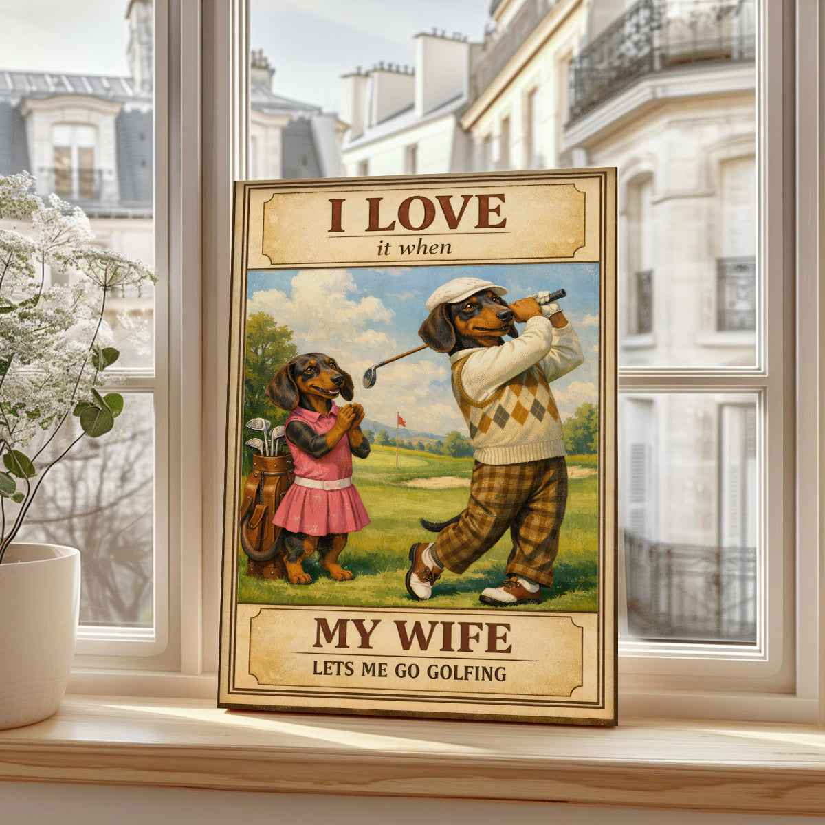 Dachshund Golf Poster, I Love It When My Wife Lets Me Go Golfing Canvas, Golf Gift For Golfer