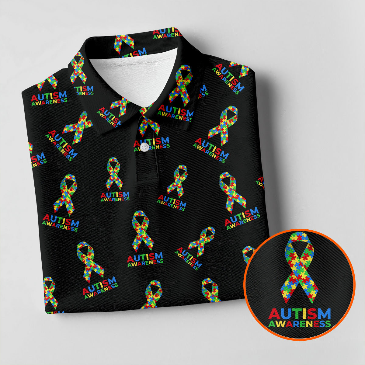 Autism Awareness Colors Autism Ribbon Black Golf Shirt, Women's Golf Tops, Ladies Golf Polos
