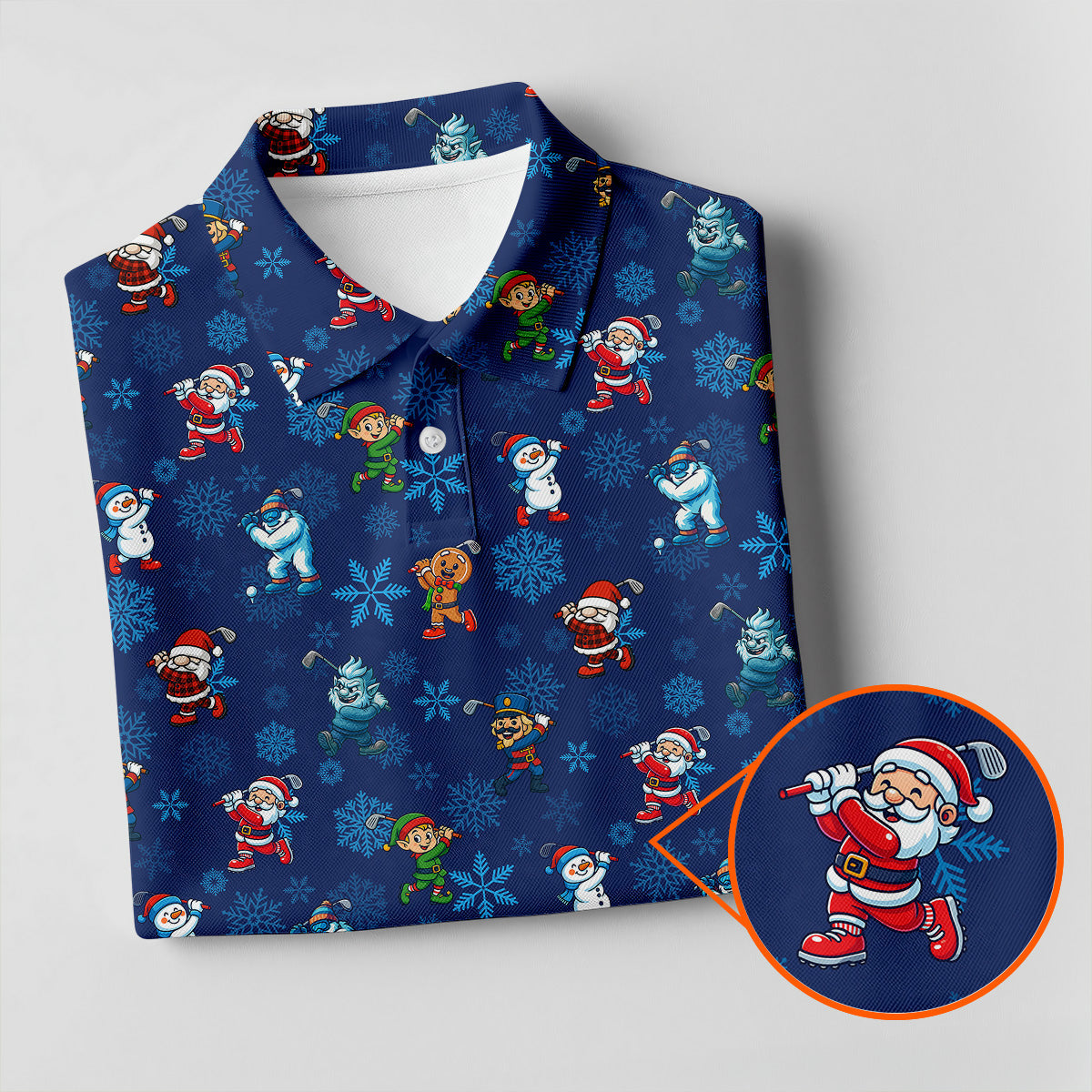 Funny Christmas Characters Golf Pose Navy Golf Shirt, Christmas Golf Shirt, Ladies Golf Shirts, Women's Polo Shirt