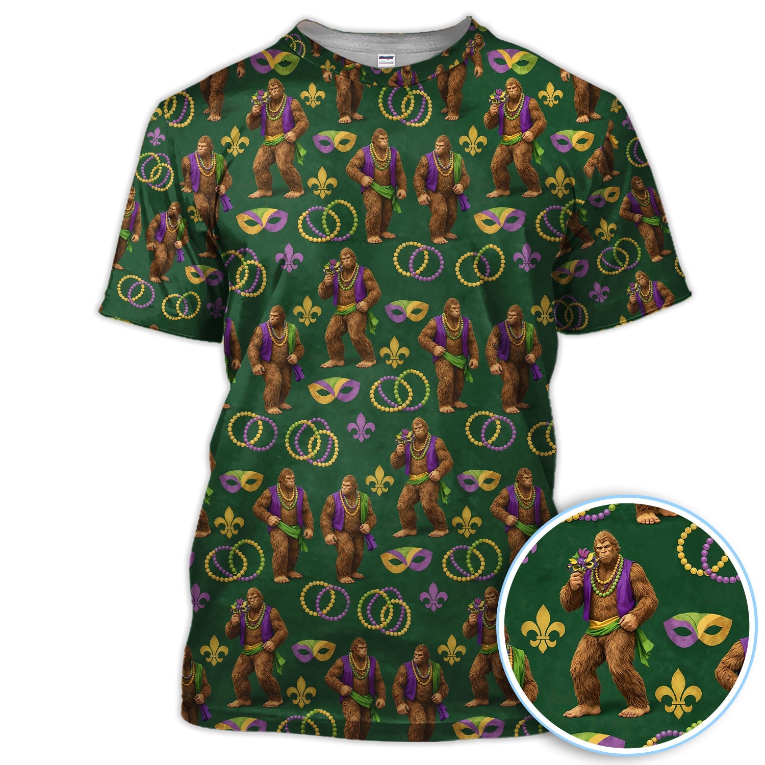 Bigfoot Mardi Gras Pattern Golf Polos, Sasquatch Holiday Golf Shirt, Golf Gift For Golfer