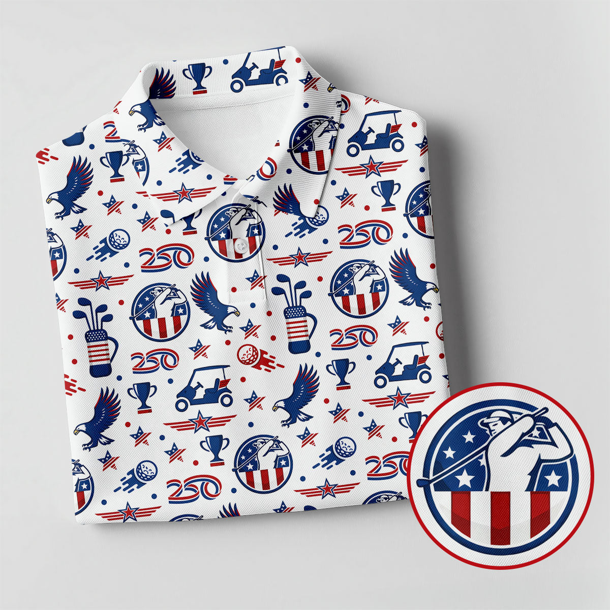 Bald Eagle American Flag Golf Pattern 4th Of July Women Golf Top, 250th Anniversary Patriotic Golf Shirt