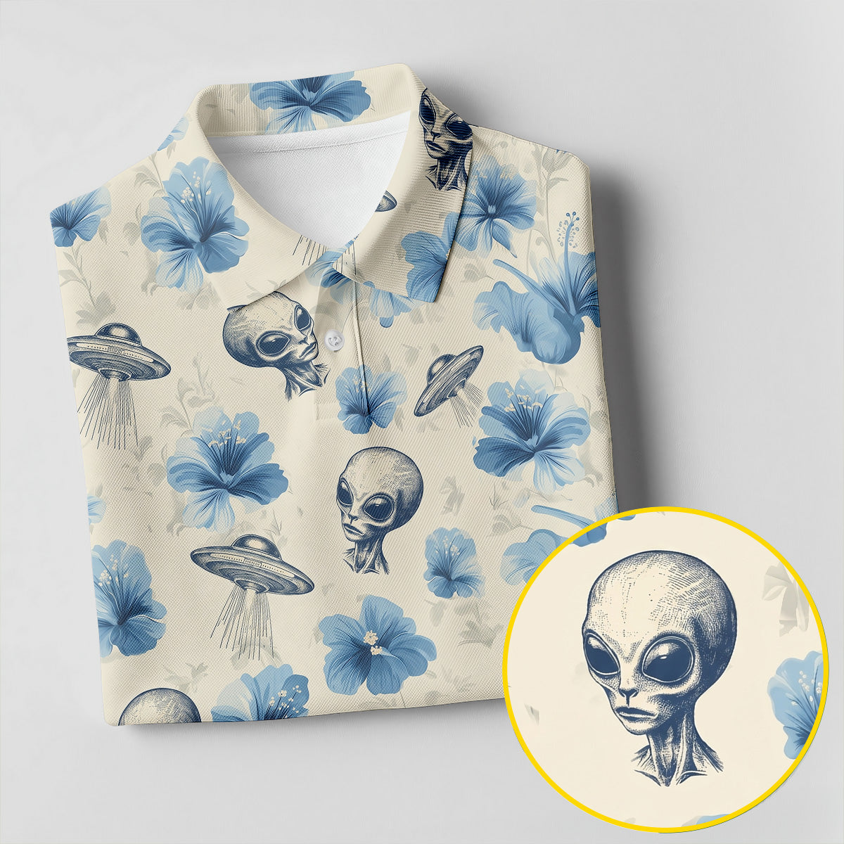 Funny Alien Blue Hibicus Tropical Theme Hawaiian Golf Shirt, Golf Shirt For Women, Golfing Apparel
