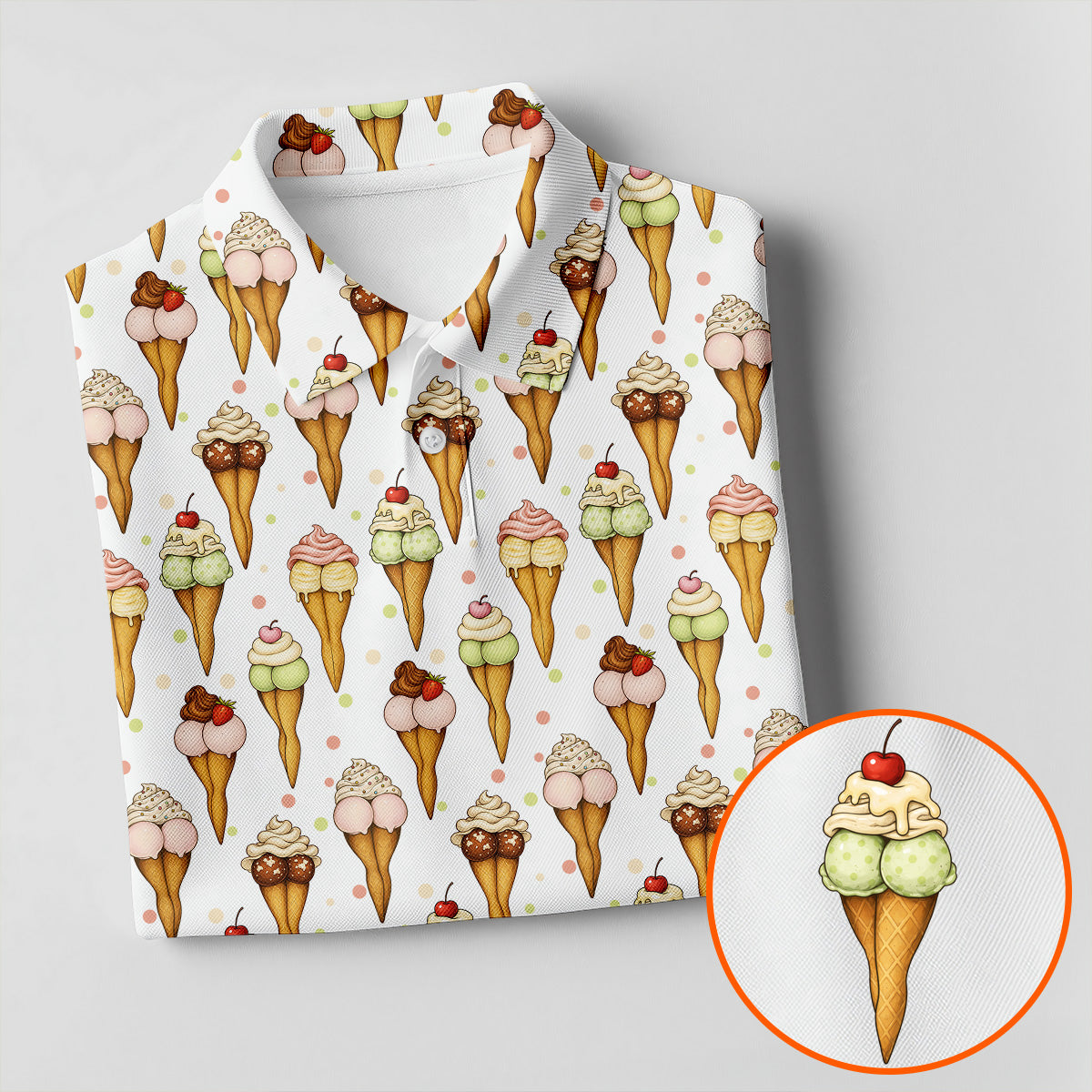 Adult Humor Ice Cream Golf Shirt, Funny Cone Pattern, Golf Shirt For Women
