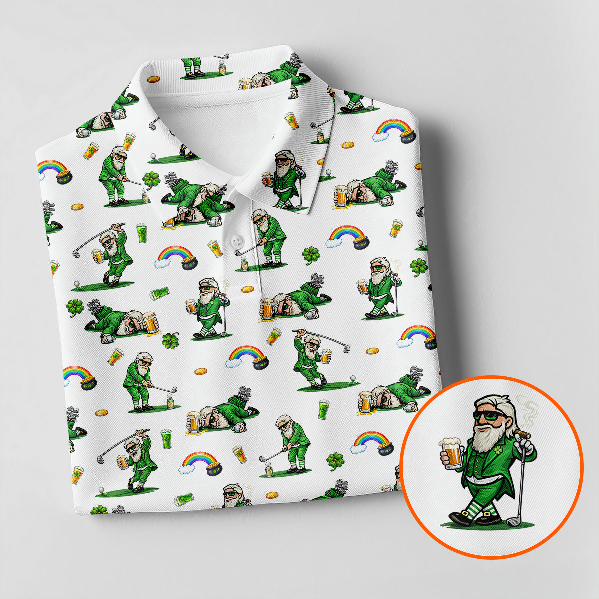 St Patrick's Day Leprechaun Character Golf And Beer White Golf Shirt, Fun Women's Golf Shirts, Ladies Golf Polos