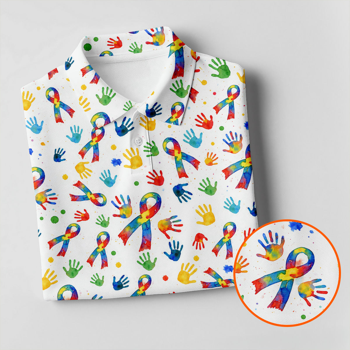 Colorful Handprints Autism Ribbon Women's Golf Tops, Autism Awareness Color Ladies Golf Polos