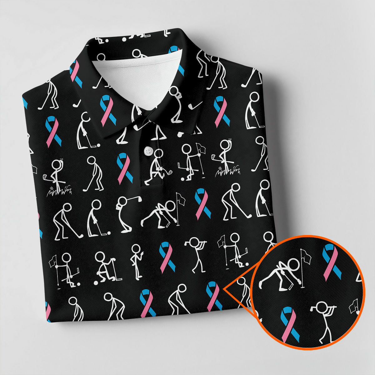 Funny Stick Figure Women's Golf Shirt, Male Breast Cancer Awareness Shirt, Breast Cancer Support Shirt, Ladies Golf Shirt