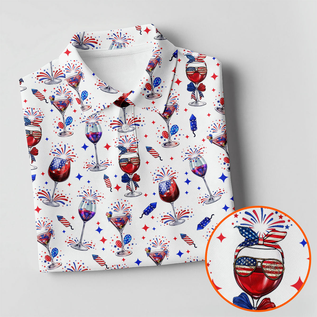 Wine And Martini American Flag Pattern Patriotic 4th Of July White Golf Shirt, 250th Anniversary Women's Golf Tops
