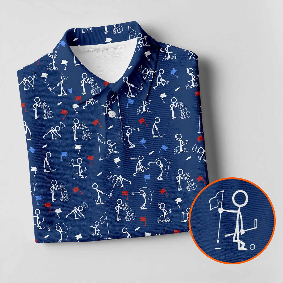 Funny Stick Figure Golf Pose Red White Blue Patriotic Golf Shirt, 250th Anniversary Women's Golf Tops