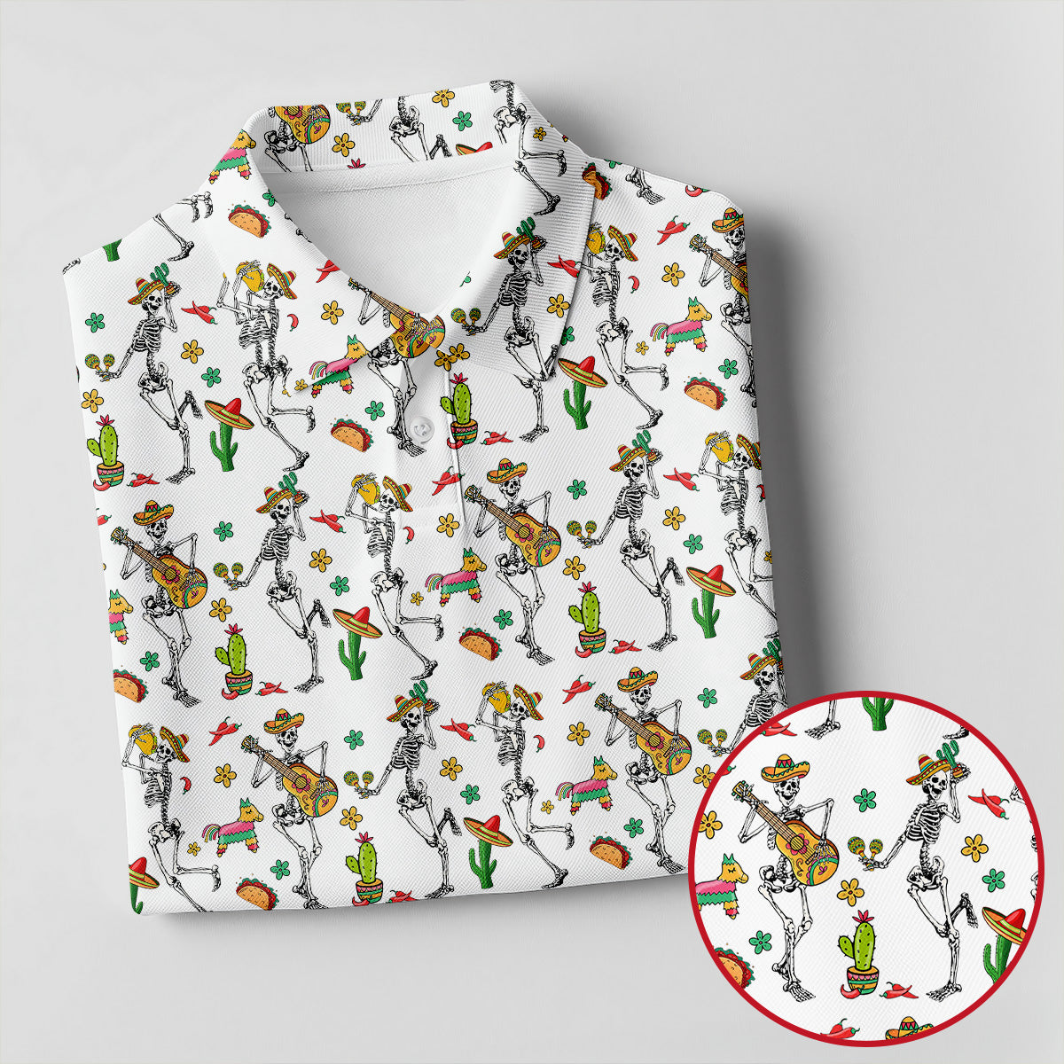 Dia De Muertos Skeletons Cinco De Mayo Celebration Fiesta Themed White Golf Shirt For Women