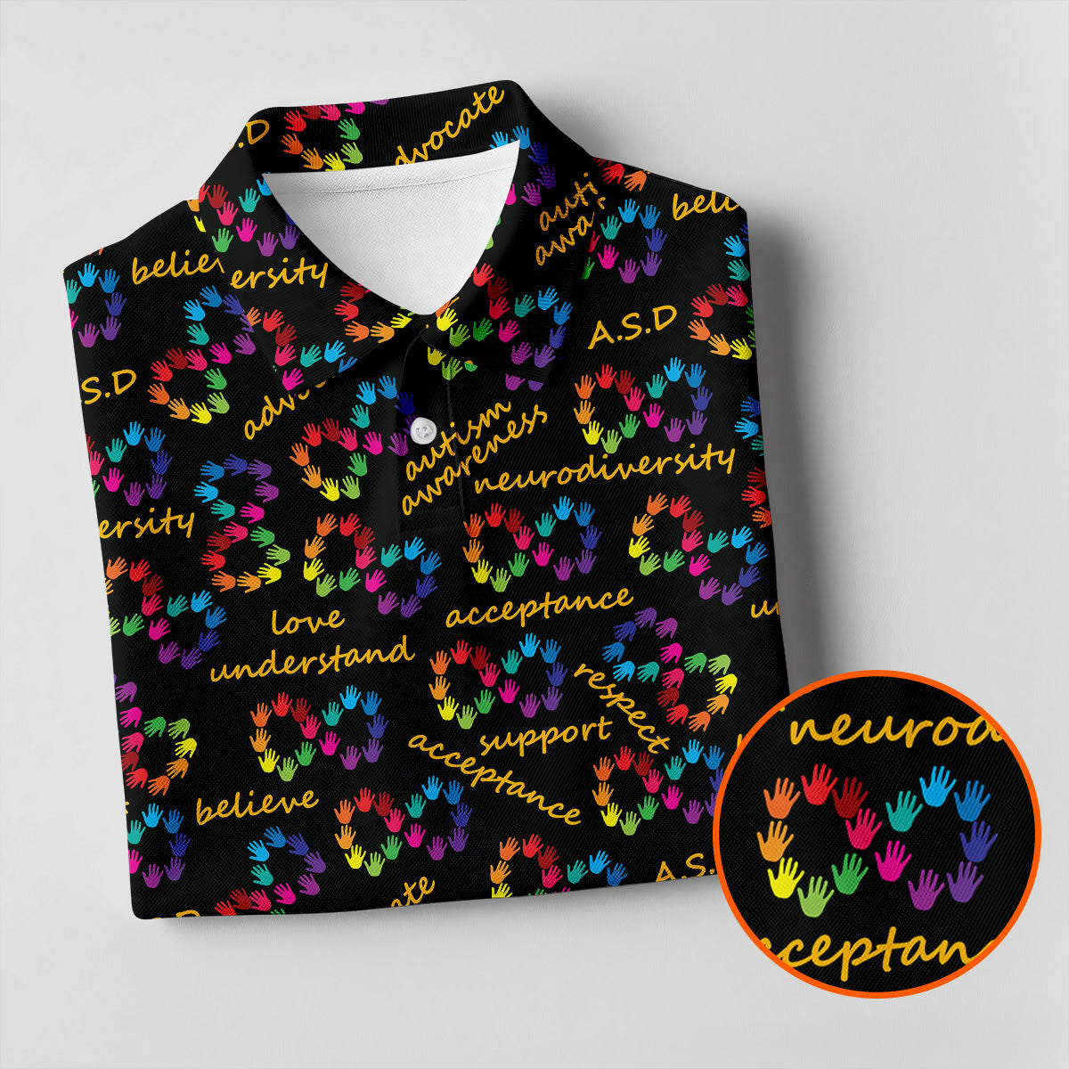 Rainbow Infinity Symbol Autism Awareness Colorful Handprint Women's Golf Tops, Ladies Golf Shirts