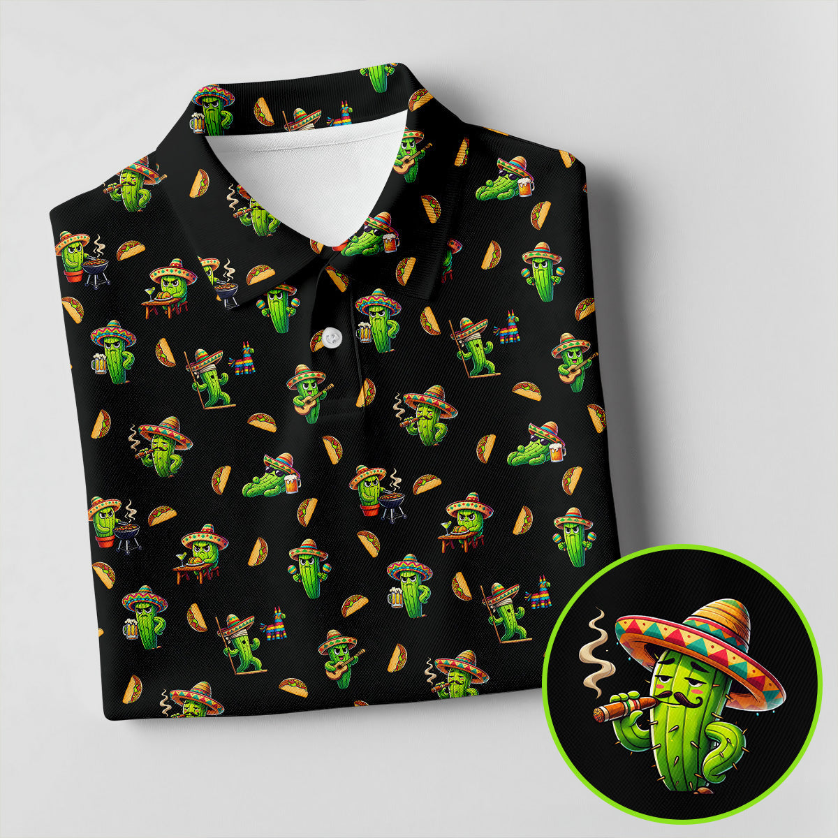 Mexican Mustach Funny Cactus Cinco De Mayo Celebration Fiesta Themed Golf Shirt For Women