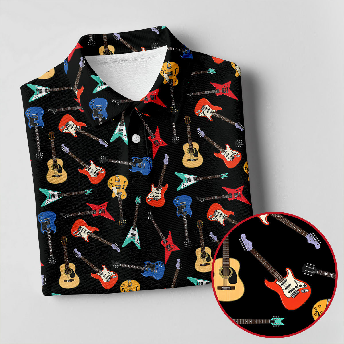 Guitar Pattern Hawaiian Golf Shirt, Music Lover Men's Golf Shirt, Polo Shirts For Men
