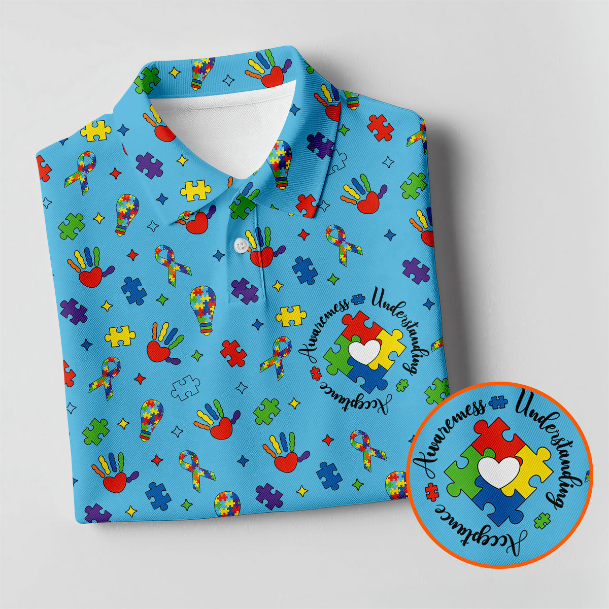 Awareness Understanding Acceptance Autism Ribbon Blue Golf Shirt, Autism Awareness Colors Women's Golf Tops