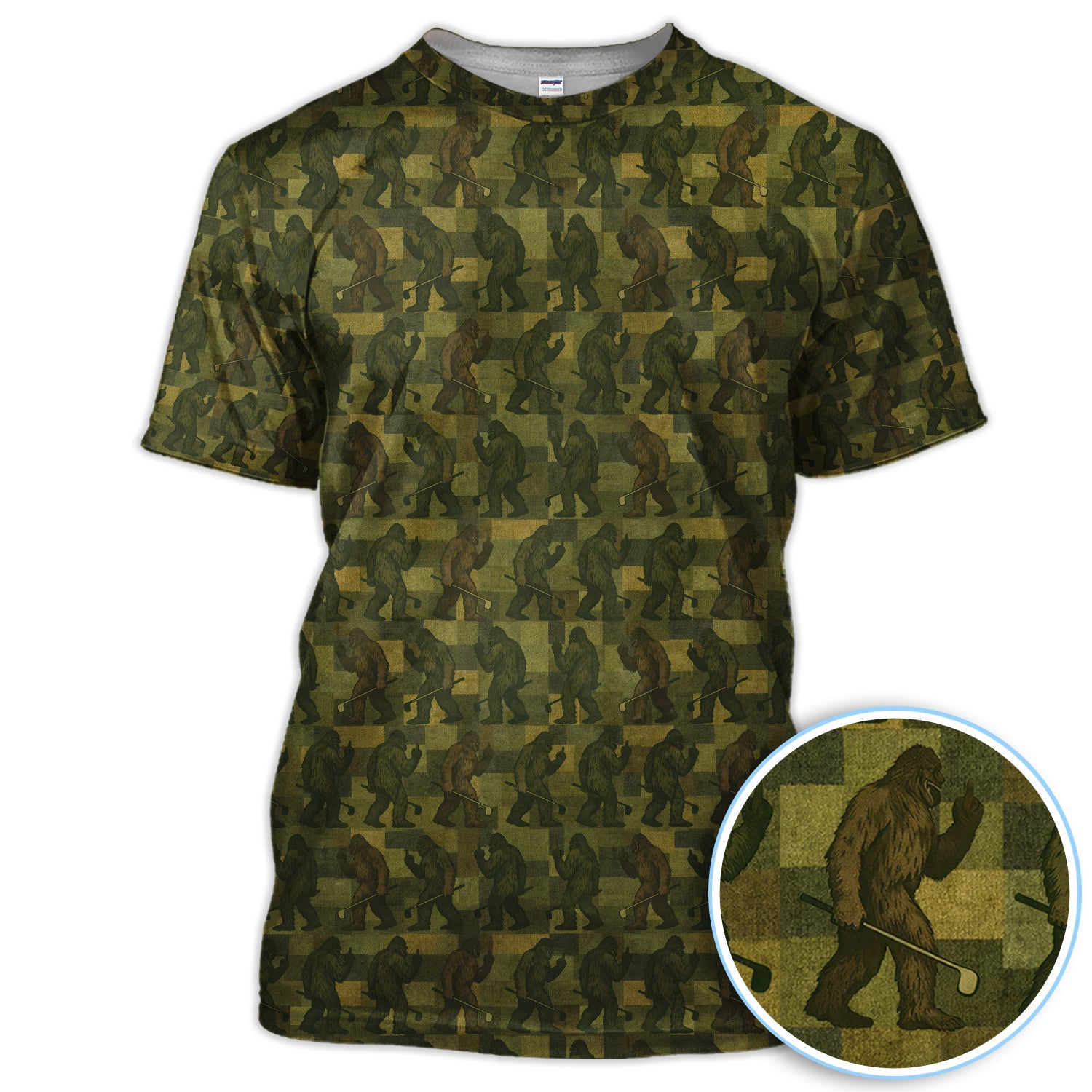 Bigfoot Caro Pattern Golf Polos, Sasquatch Camo Golf Shirt For Golfer, Golf Gift For Men