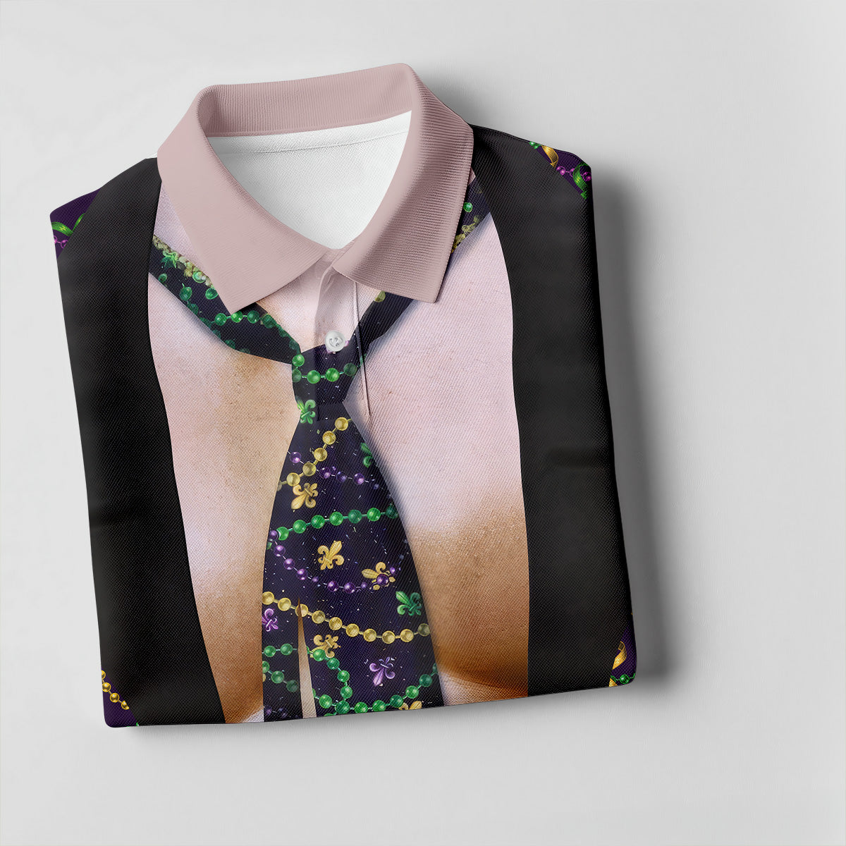 Mardi Gras Purple Green Gold Fleur De Lis Funny Costume Women's Golf Tops, Fun Women's Golf Shirts