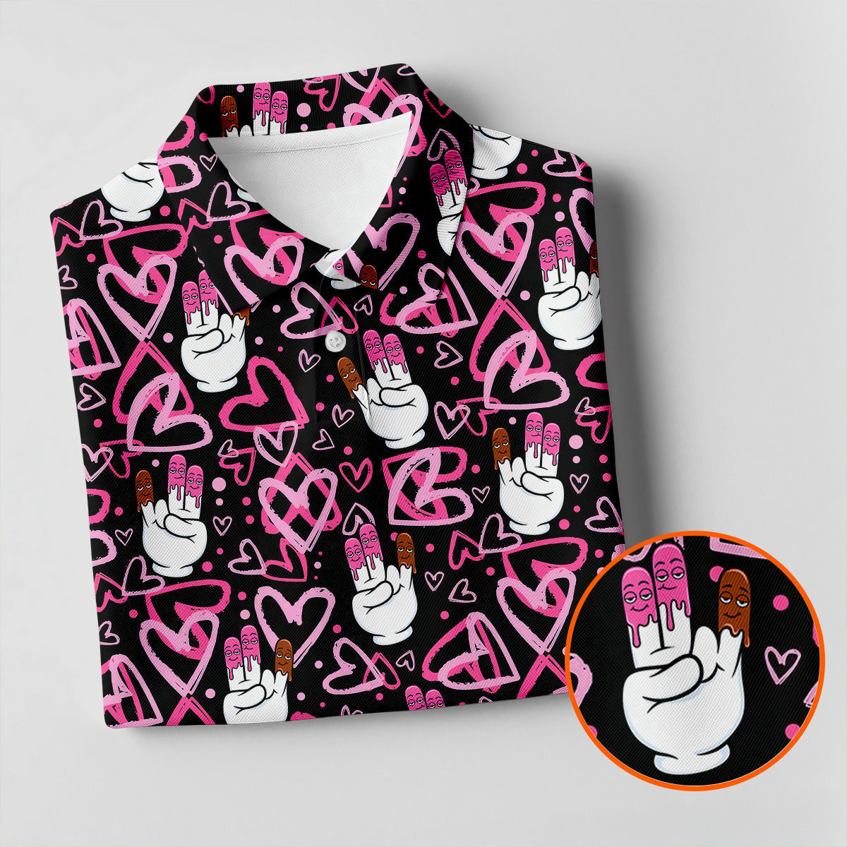 Chocolate Fingers Adult Humor Heart Pattern Fun Women's Golf Shirts, Valentines Golf Gift, Women's Golf Tops