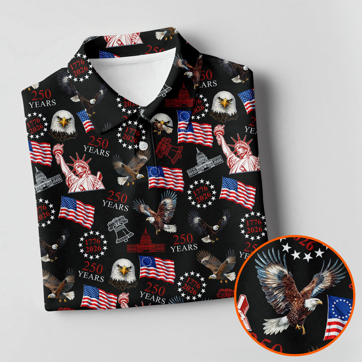250 Years American Symbol Patriotic Pattern Black Golf Shirt, 4th Of July Golf Shirt, Golf Shirt For Women
