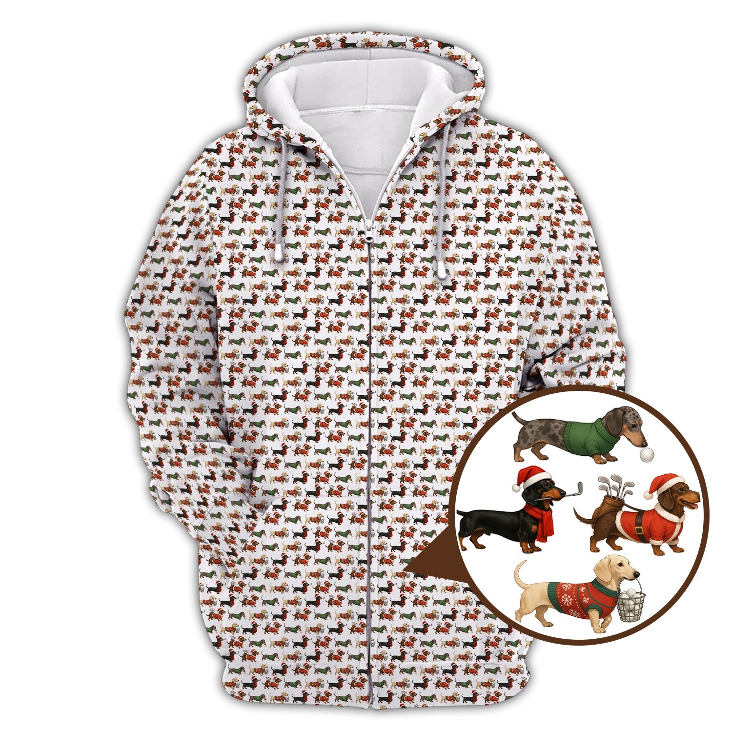 Dachshund Christmas Shirt For Golfer, Dog Pattern Golf Shirt, Funny Golf Shirt For Men