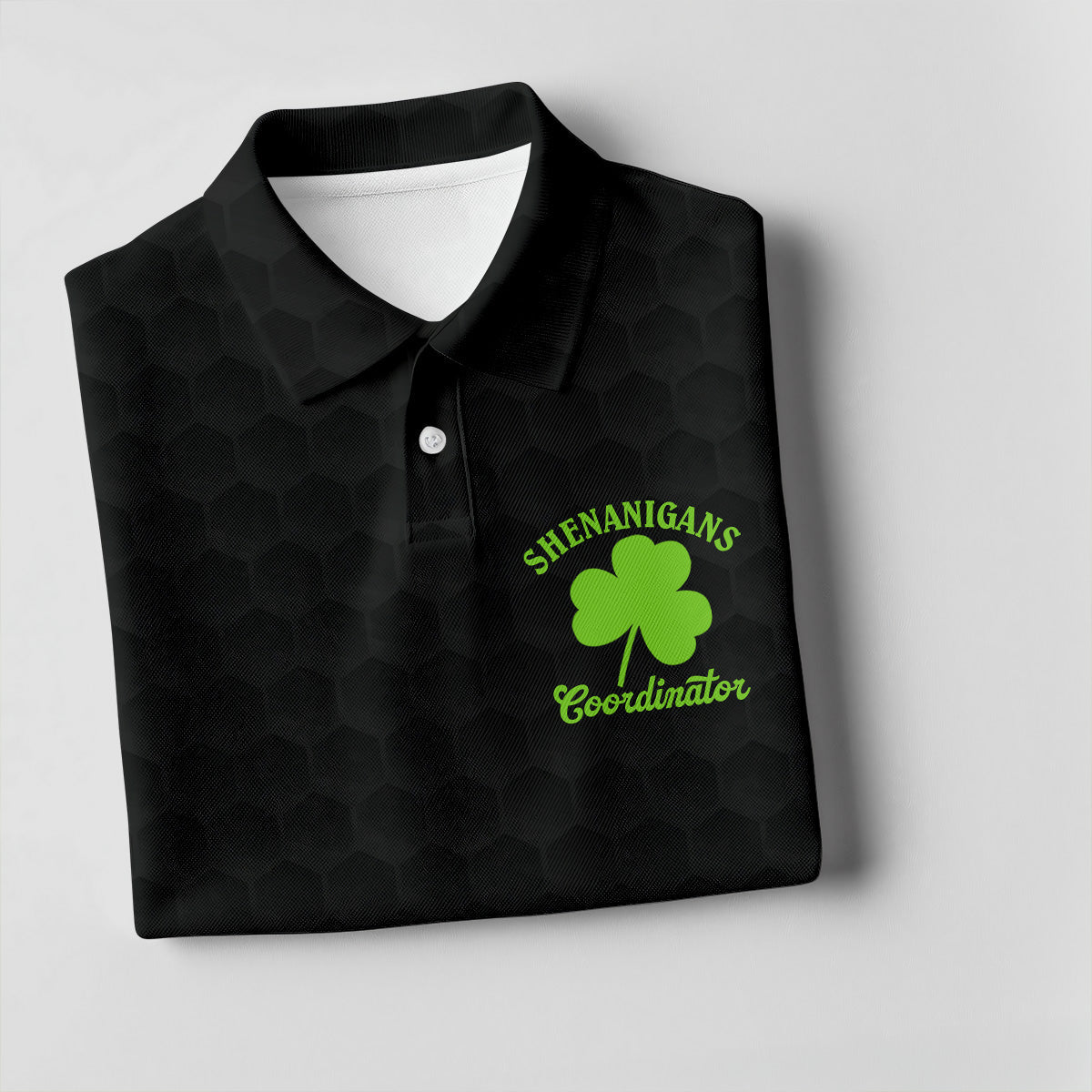 Shenanigans Coordinator Golf Ball Pattern St Patrick Day Black Golf Shirt, Women's Golf Tops, Ladies Golf Polos