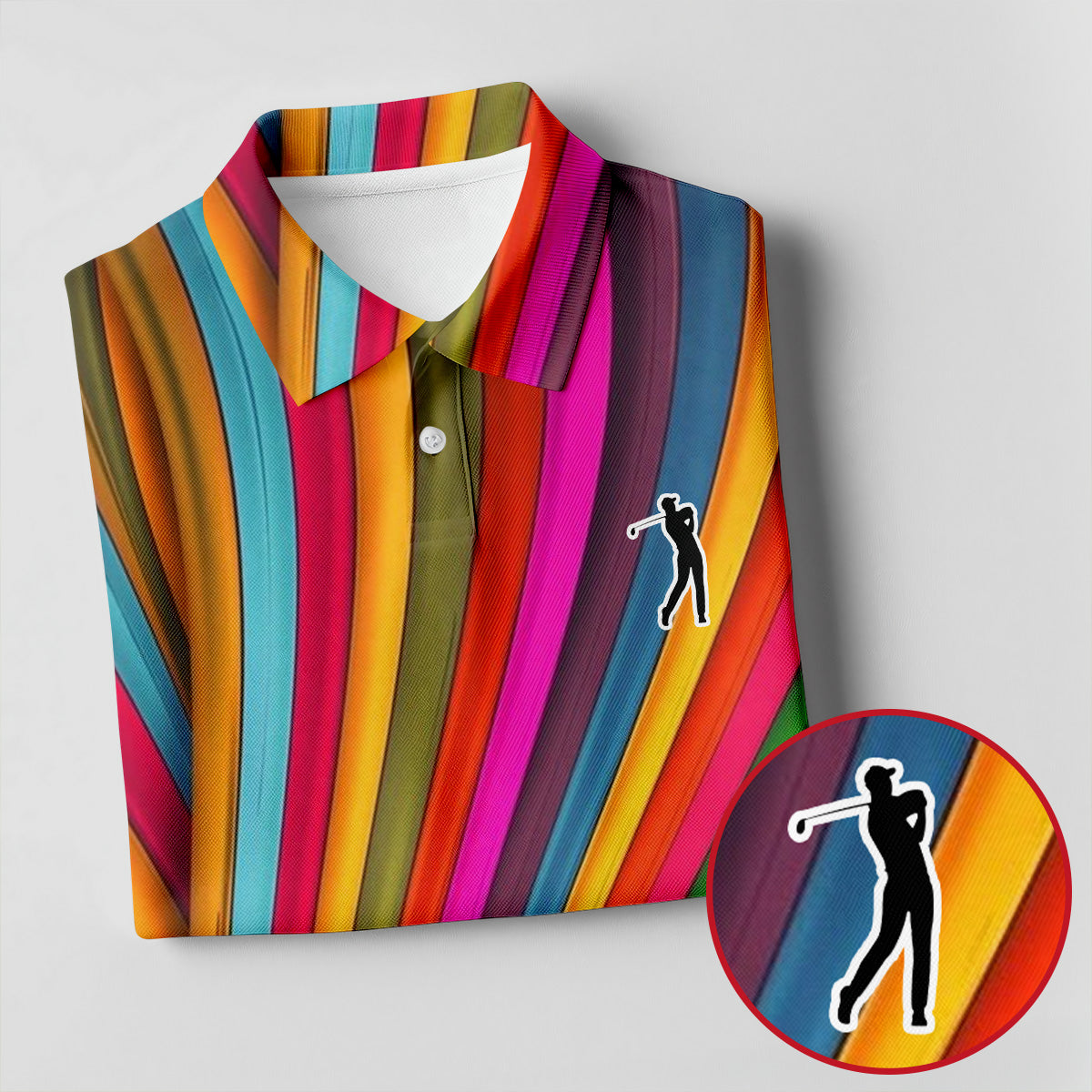 Rainbow Wave Golfer Silhouette Cinco De Mayo Celebration Fiesta Themed Golf Shirt For Women