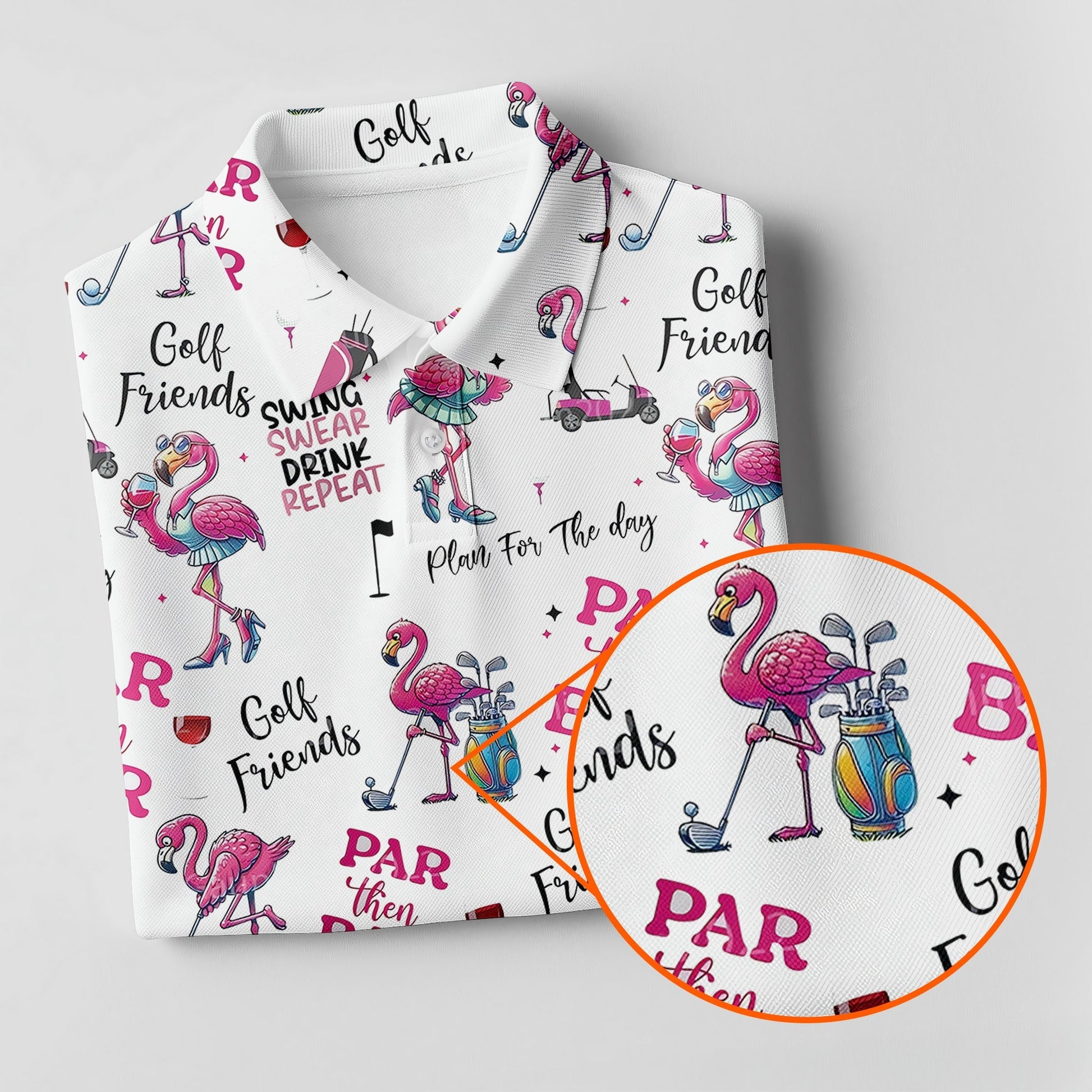 Par Then Bar Flamingo Funny Long Sleeve Polo Womens, Custom Ladies Golf Shirt