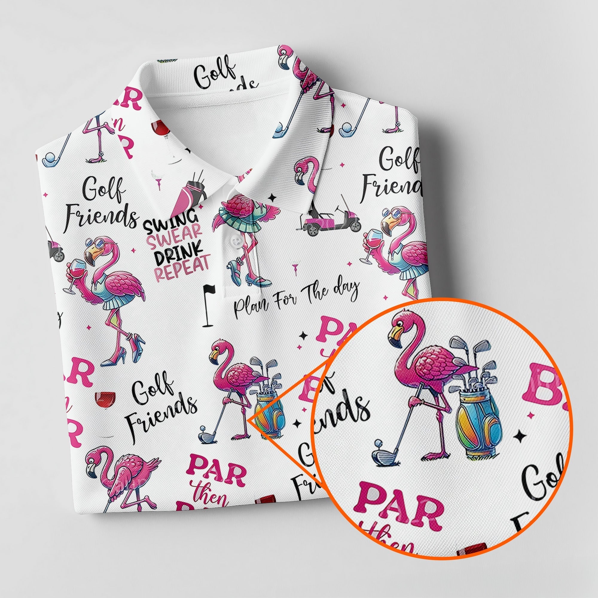 Par Then Bar Flamingo Funny Long Sleeve Polo Womens, Custom Ladies Golf Shirt