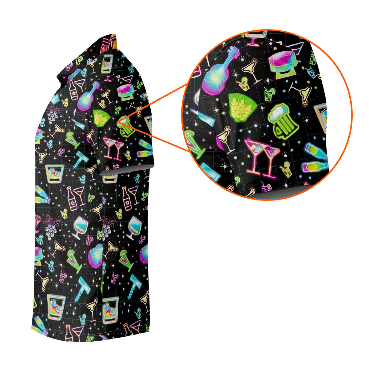 Neon Cocktail Party Pattern Design Hawaiian Golf Shirt, Golf Shirts For Men, Polo Shirts For Men