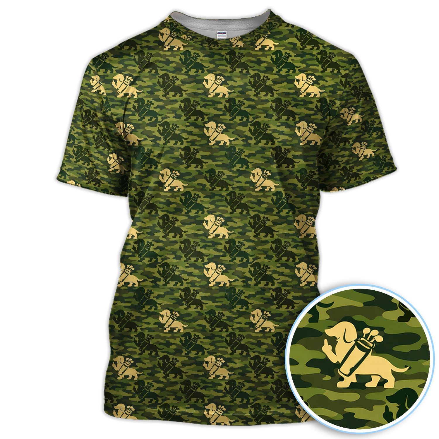 Dachshund Camo Pattern Golf Polos, Wiener Dog Golf Shirt For Golfer, Golf Gift For Men