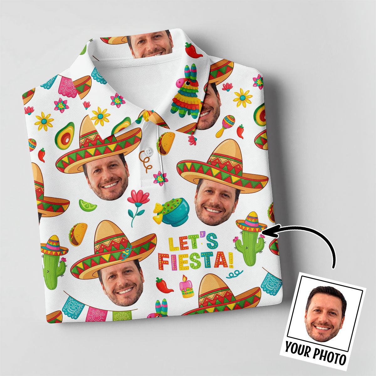 Let's Fiesta Cinco De Mayo Celebration Fiesta Themed Custom Face White Golf Shirt For Women