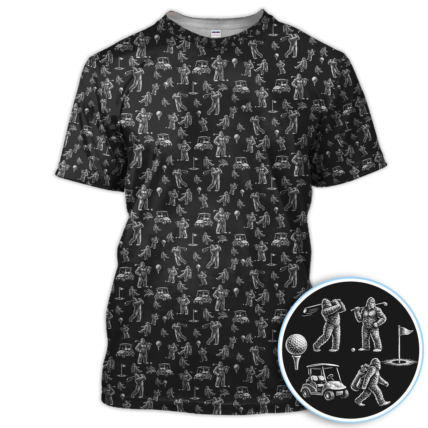Funny Bigfoot Pattern Golf Polos, Squatch Bigfoot Golf Shirt For Men, Crazy Golf Gift For Golfer