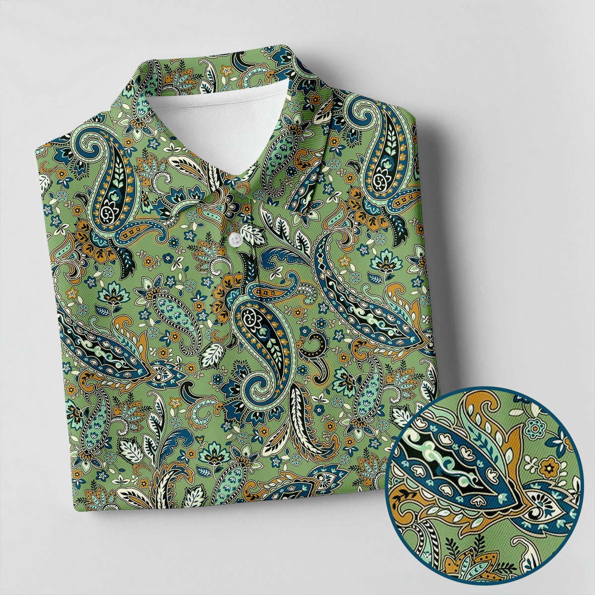 Paisley Vintage Earth Green Women's Golf Tops, Ladies Golf Polos, Golf Shirt For Women
